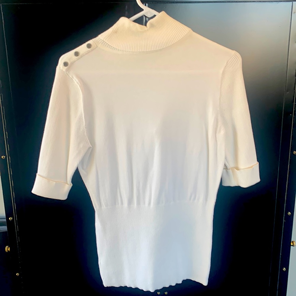 White House Black Market Cream Turtleneck Sweater with Shoulder Buttons